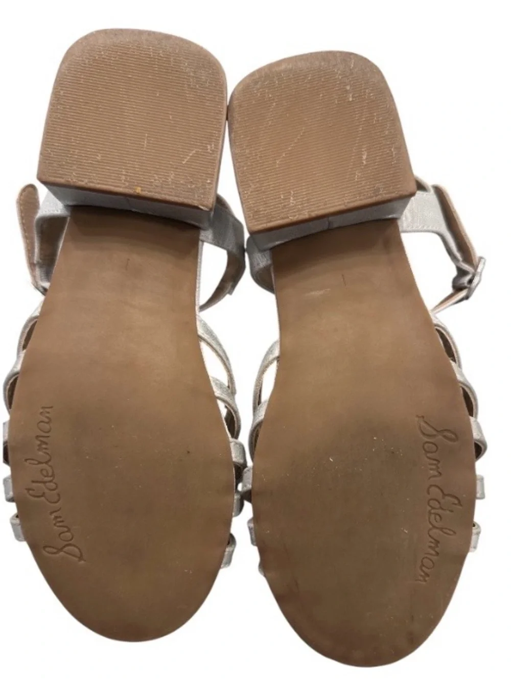 Sam Edelman Kids Calla Flower Silver Metallic Dress Sandals Low Block Heel Sz 1